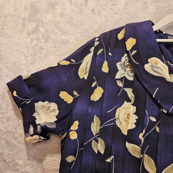 VTG Molly Malloy midi dress womens 10 petite Blue crinkle gauzy muumuu flowy tie - Picture 13 of 16